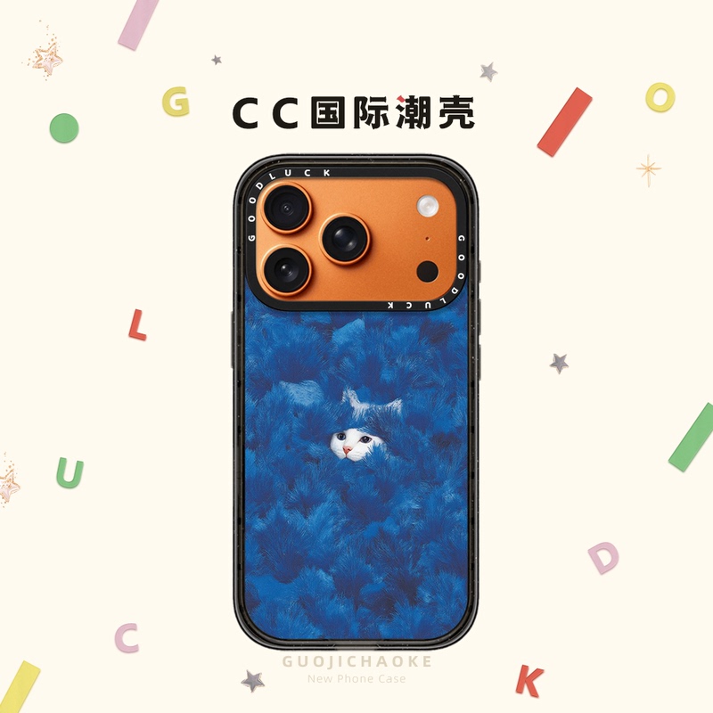 Niche Art Blue Plush Cat-Themed Phone Case Suitable for Apple 16 Pro Max, iPhone 17 Pro, Magnetic Magsafe Transparent Glitter Case, 15 Plus, Japanese and Korean Style, 14/13