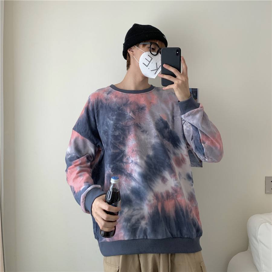 Photo photo cotton fish scale high street style tie dyed sanitary clothes women's couple's wear in early autumn 2020