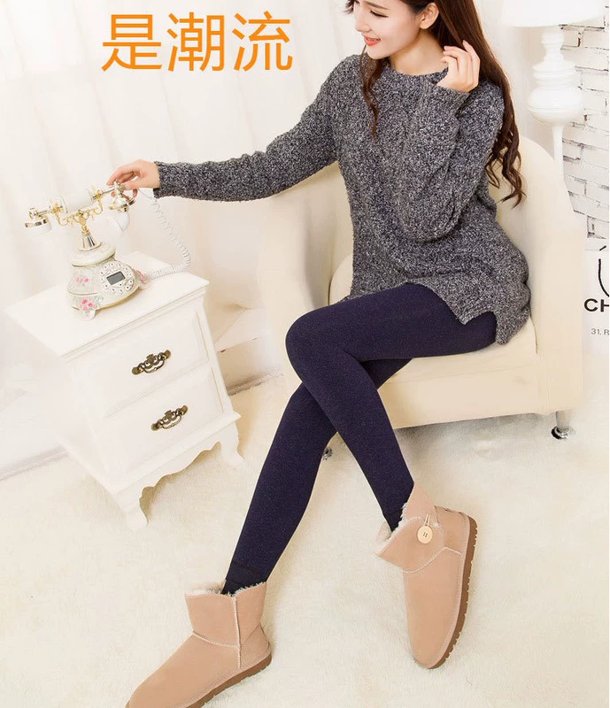 Mùa thu và mùa đông eo cao 500 gram Quần cotton nhiều màu sắc cộng với quần legging nhung dày Quần ấm cho nữ size lớn cộng với quần béo một