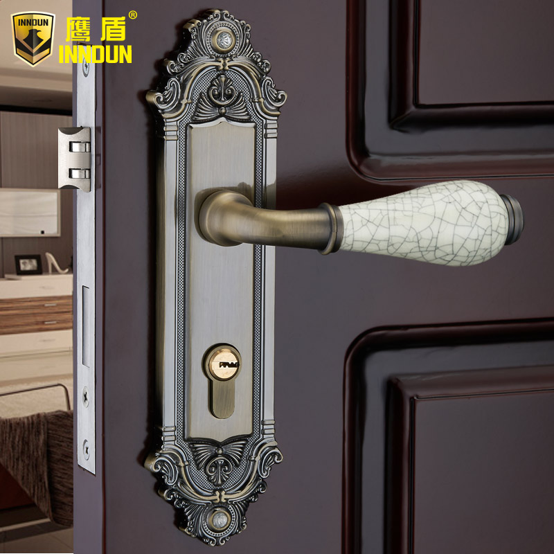 Eagle shield European double tongue bedroom wooden door lock Antique crack ceramic door lock Silent room door lock board hand lock