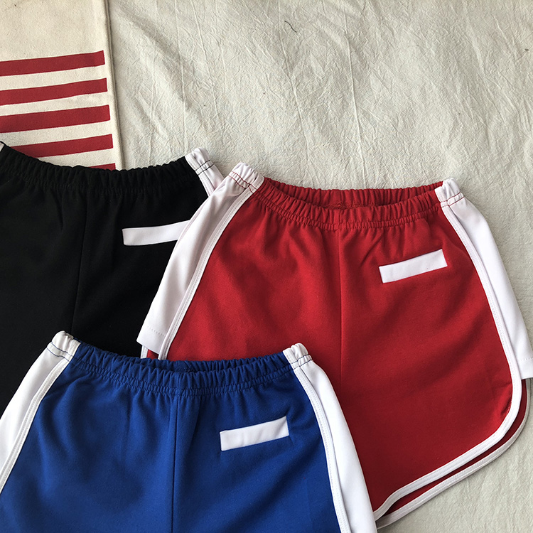 Mỹ retro cao eo là mỏng màu xanh thể thao quần short bên khe hở sọc dọc tập thể dục chạy casual hot quần màu xanh nữ thời trang công sở nữ cao cấp