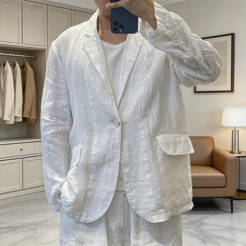 P.B.Succeed Men's Summer High-End Luxury Old Money Style 100% Pure Linen Casual Suit Sun Protection Jacket
