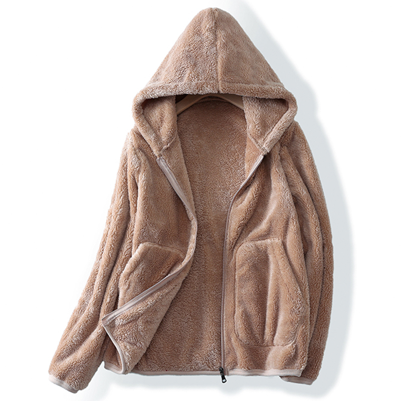 Fleece Jacket for Women, Short Style, New Winter Model, Thickened Double-Sided Coral Fleece, Casual Cardigan Sweatshirt, Hooded Fleece Jacket