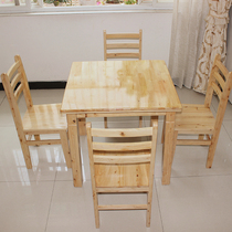 All solid wood dining table and chair combination Square small apartment furniture Restaurant hotel Cypress square table custom-made economical
