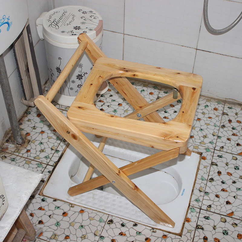 Full solid wood toilet stool Pregnant woman toilet mobile Cedar wood toilet chair Elderly toilet stool Folding stool