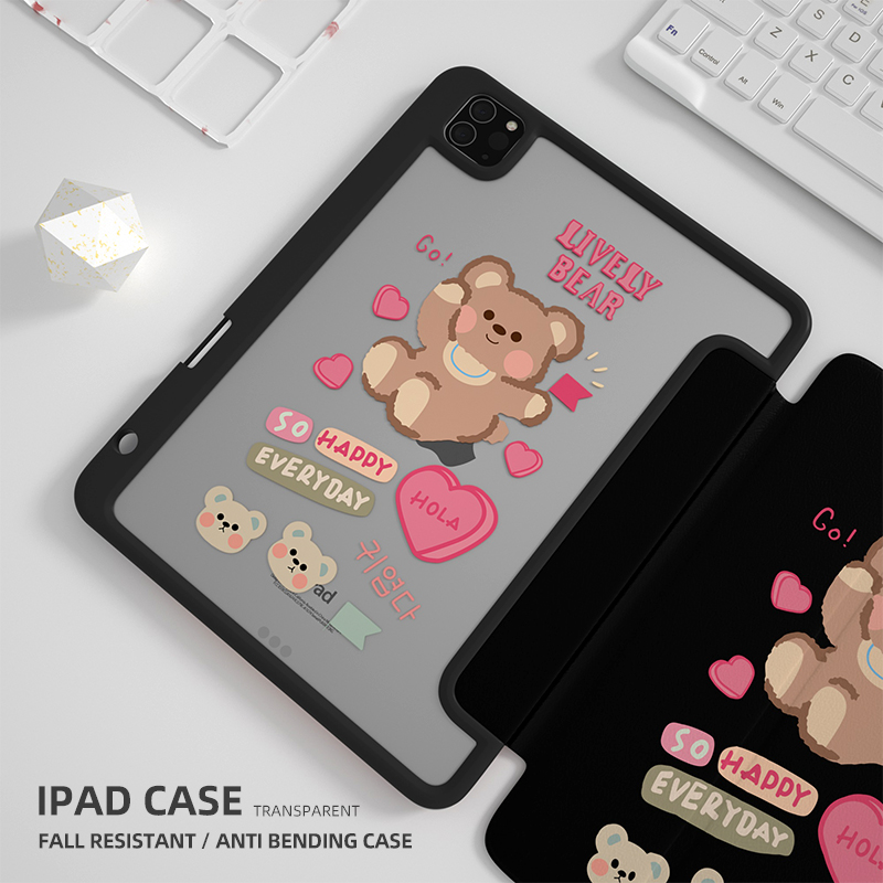 ipadpro11 protective sleeve air4 with pen slot mini6 cute 2021 acrylic 10 2 shell 9 transparent anti-bend 2020 ninth generation triple fold 5 charging 10 9 suitable