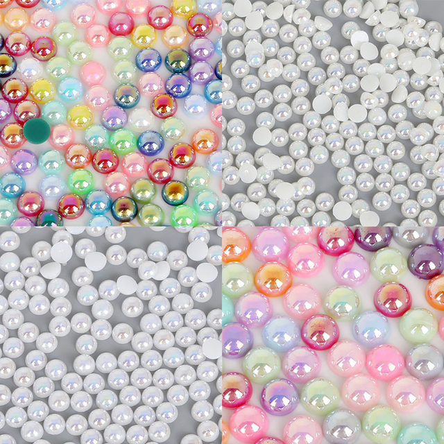 diy handmade bow hair accessories material half face ABS imitation pearl patch half round flat bottom color bead accessories