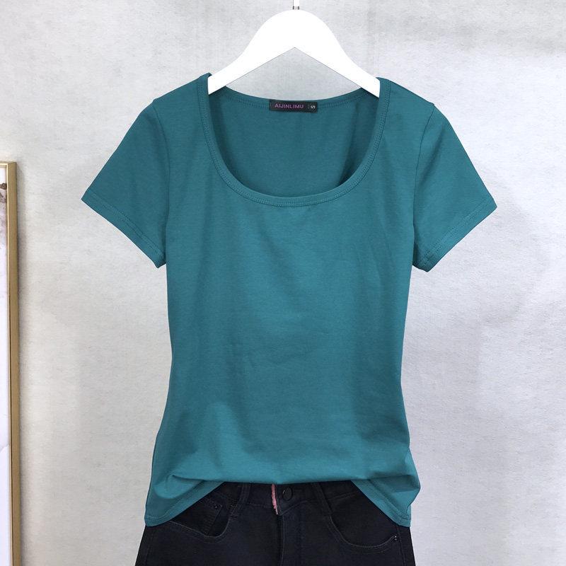 纯棉短袖T恤女圆领上衣夏装修身百搭纯白色瑜伽运动打底衫女体恤详情15