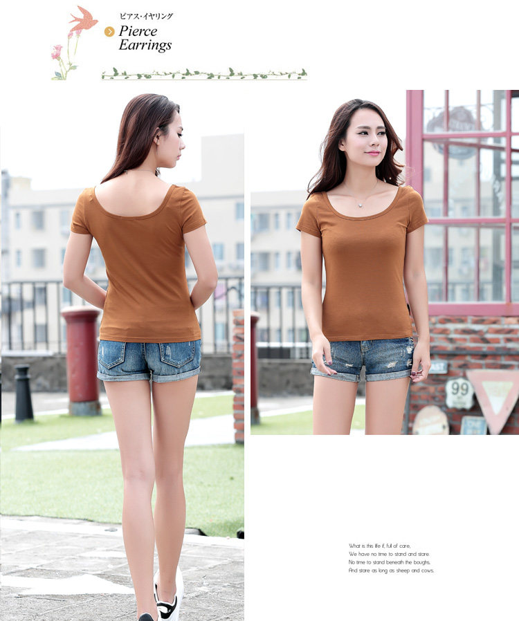 纯棉短袖t恤女U领短款夏装韩范修身百搭性感纯色打底衫半袖女体恤详情24