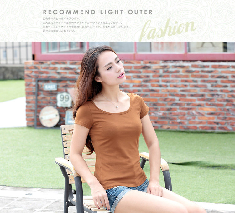 纯棉短袖t恤女U领短款夏装韩范修身百搭性感纯色打底衫半袖女体恤详情23