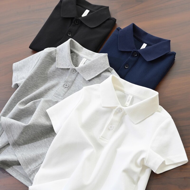New Polo Shirts for Boys and Girls 2026 Summer Thin Breathable Children's Collared Short-Sleeved T-Shirts for Middle and Large Children Class Uniforms