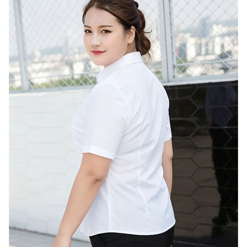 Extra Large Size White Shirt for Women, Short-Sleeved, Plus Size, Elastic, Slimming, Professional Interview Workwear Shirt Extra Large Size White Shirt for Women, Short-Sleeved, Plus Size, Elastic, Slimming, Professional Interview Workwear Shirt
