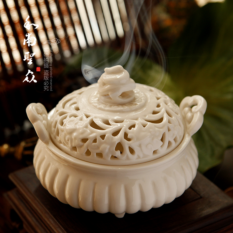 Home Indoor Office Incense Stove Sandalwood Cilanto Pan incense stove Incense Tower White Porcelain Lotus Flower incense stove