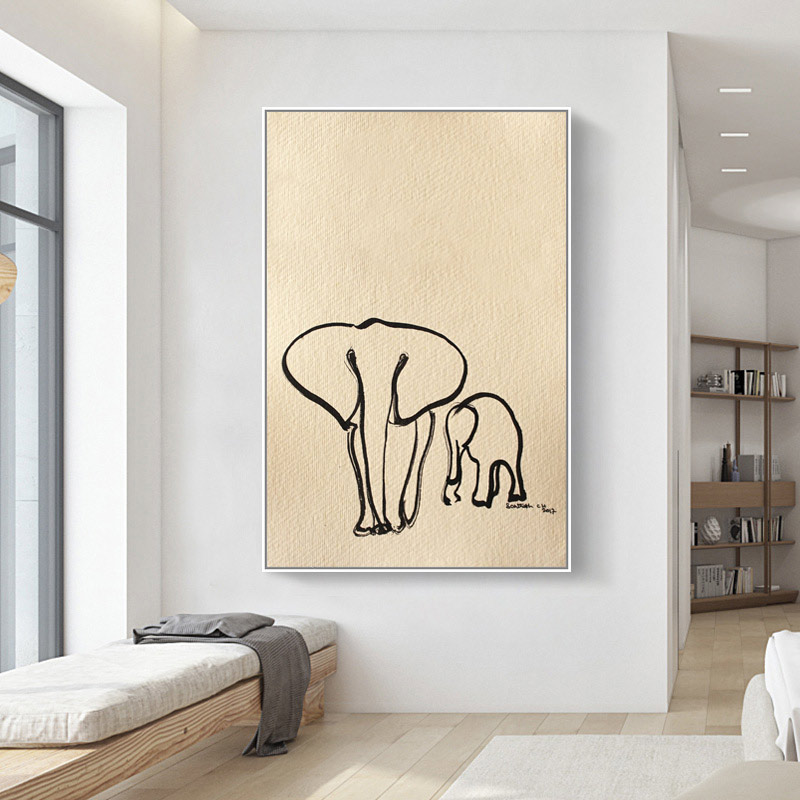 亲情大象 北欧现代抽象装饰画设计师样板房落地画轻奢小众挂壁画