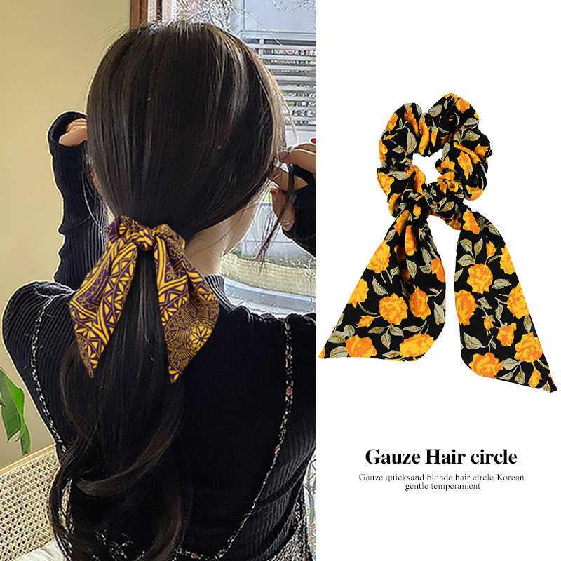 inza ponytail silk scarf hair with tied hair holiday chuckled hair braid headscarf woman hair ring hair accessories net red floating with headwear