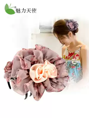 Hairpin back of the head grab clip Korean version of the flower grab clip large Korean cloth art hairpin plate hairpin female hair accessories