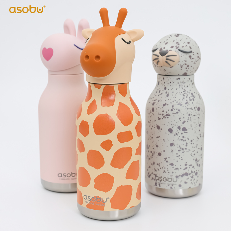Japanese Asobu Bestie Animal Stainless Steel Children's Thermos Cup Animal-Shaped Straw Cup Primary School Student Water Bottle