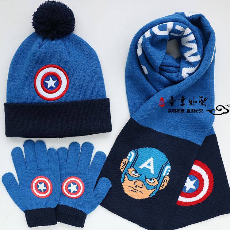 Kids Captain America Hat Scarf Gloves Boys Fall Winter Iron Man Ultraman Hat Scarf Gloves