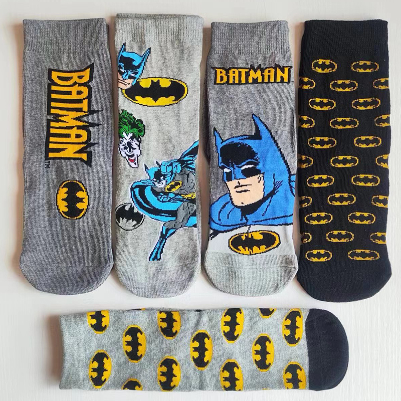 Pure Cotton Batman Socks for Kidsren, Cotton Superman Mid-Calf Socks for Little Boys, Student Cotton Socks, Four-Season Cartoon Style