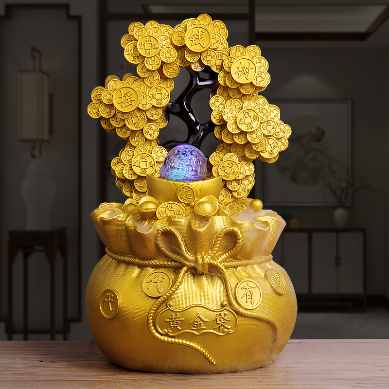 Gold Bag Hair Treasure Tree Fountain Running Water Swing items Cairoy Crafts Gifts Swing Accessories Office Living-room Home Furnishing Opening Gift