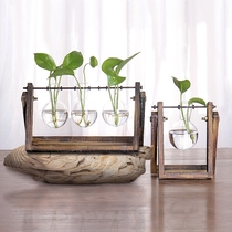 Creative wooden frame hydroponic container green plant glass flower living room small vase office desktop decoration ornaments