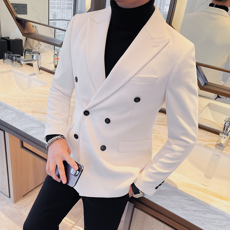 Double-Breasted Suit for Men, High-End, Slim Fit, Korean Style, Trendy, Handsome Suit Jacket, Business Casual, Autumn and Winter Coat