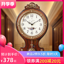  Polaris electronic wall clock living room solid wood art creative mute Chinese quartz clock European retro brass pendulum clock