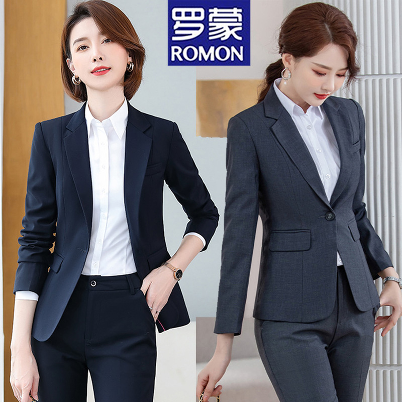 Romon Women's Suit Set Professional Workwear College Student High-End Elegant Spring and Autumn Formal Wear Ol Fashion Suit Work Uniform Romon Women's Suit Set Professional Workwear College Student High-End Elegant Spring and Autumn Formal Wear Ol Fashion Suit Work Uniform