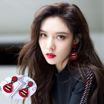 Temperament Korean ins girl heart earrings personality Joker big lips earrings female exaggerated face thin long earrings