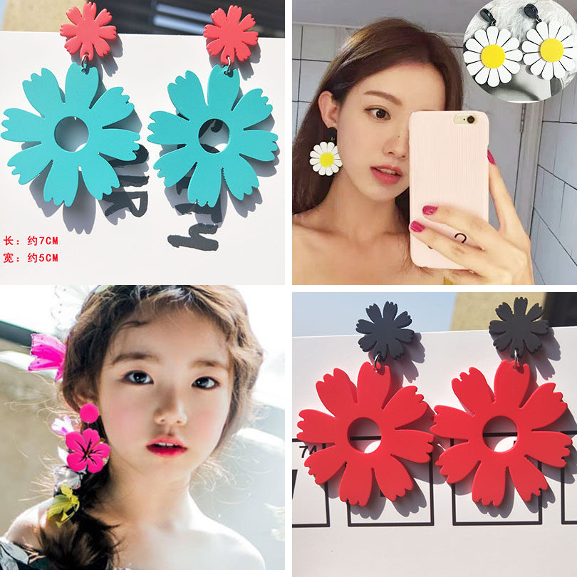 Beach vacation big flower earrings temperament Korean personality earrings all-match 2019 net red new trendy fashion ear clips