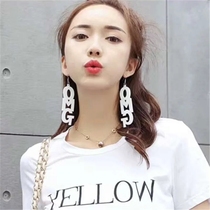 Korean personality exaggerated white letter earrings long Japanese and Korean fashion wild street shooting holiday earrings nightclub earrings