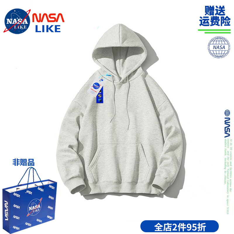 Men and women American heavyweight stiff 400g solid color spring and autumn solid color hooded pullover sweatshirt jacket trendy brand hoodie