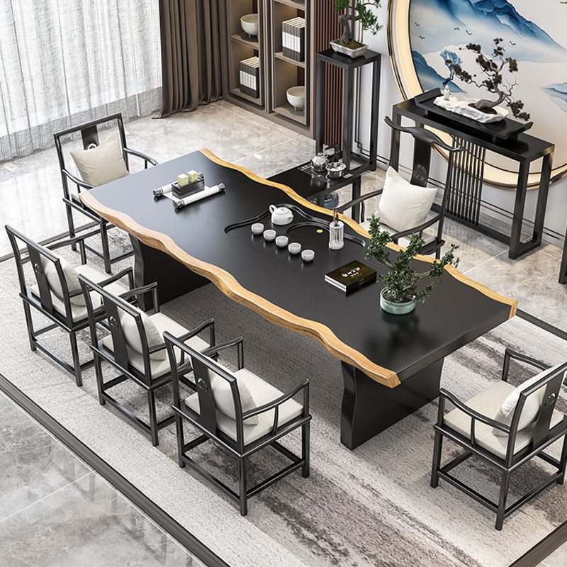 New Chinese solid wood tea table Zen whole board table long tableBuilding tea table Kungfu tea table boss tea table tea table