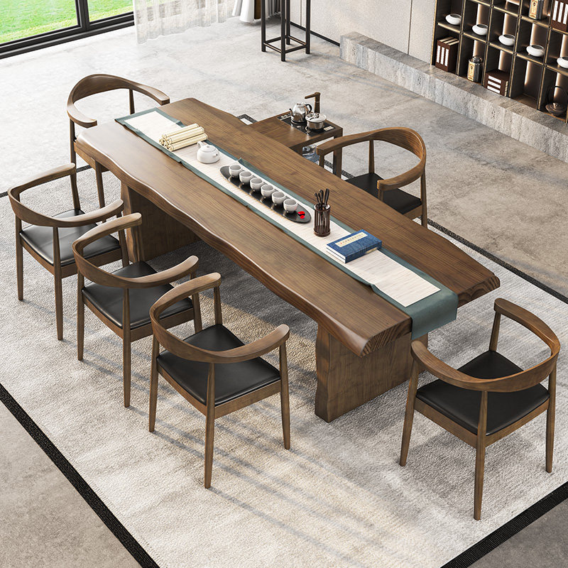 New Chinese style solid wood large board tea table and chair combination log color Zen Kung Fu drinking tea table office simple tea table