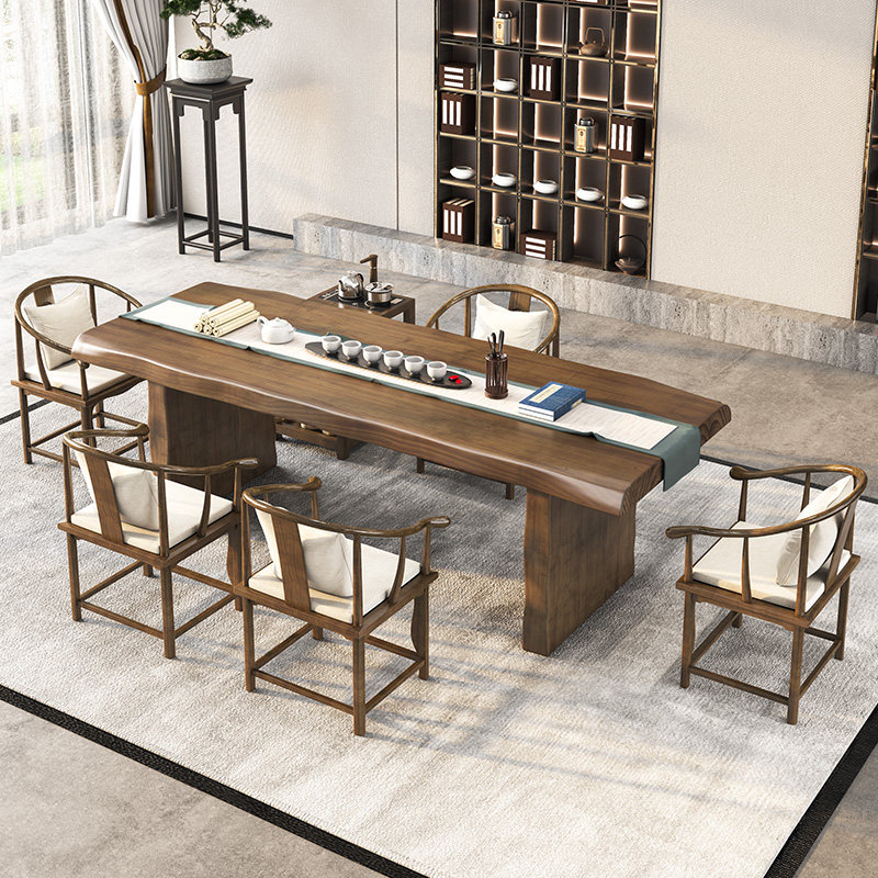 New Chinese tea table solid wood tea set Composition Zen Tea Table Bubble Tea Table Brief large tea table and chair combination