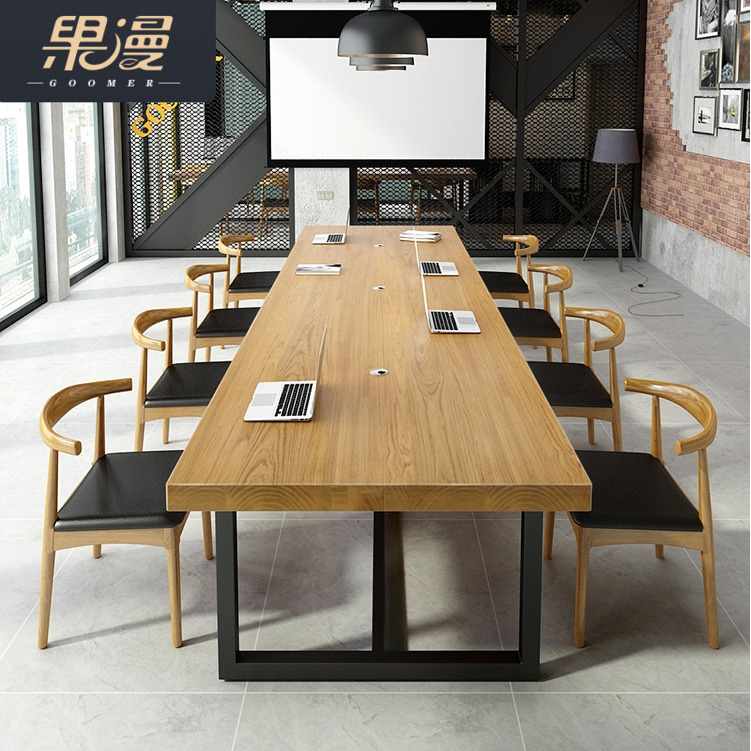 Conference Table Long Table Brief Modern Solid Wood Iron Art Strip Table Bench Small Loft Desk Chair Combinations