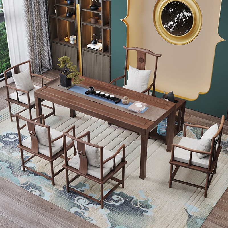 New Chinese Solid Wood Tea Table and Chair Simple Modern Tea Table Office Log Drink Tea Kung Fu Tea Table Set
