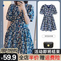 Chic design sense niche summer dress 2021 new high-end womens fat mm French tea break flower jumpsuit