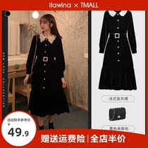 Golden velvet dress Dress Stunning Superior feel Dont touch Herbenwind Long dress Early spring dress 2022 New Summer Women