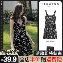 Summer dress 2021 New temperament suspenders dress slim high-end womens gentle style French floral fat mm