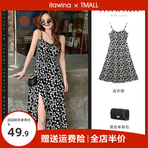 Fa-style harness broken floral dress dress 2022 Summer clothes new high-end womens clothing Design sensational fairy slim fit long dress