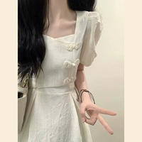 Цвет изображения [Новый китайский стиль улучшенный Cheongsam Style/Niche Design Artistic Sensory Milk, слегка толстый стиль тысячи/супер сказочный молоко сладкое юбка принцесса/фигура с грушной обработкой, ношение/сельское стиль/приморская пляжная юбка/юбка для подарков на день рождения】】】】