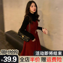 Early spring 2021 New Style style New Year Hepburn style womens jumpsuit skirt over knee fat mm New Years heart machine
