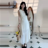 Белое летнее платье без рукавов, летняя весенняя длинная юбка