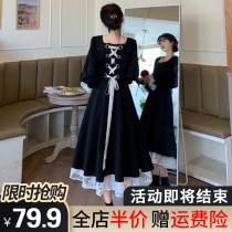 Winter 2021 new womens black jumpsuit skirt slim French dress Hepburn style high-grade autumn