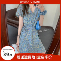 Summer dress 2022 New temperament Even clothing Dresses Conspicuely High-end Women Dress Gentle Wind style Flowers Fat Mm Snowspun