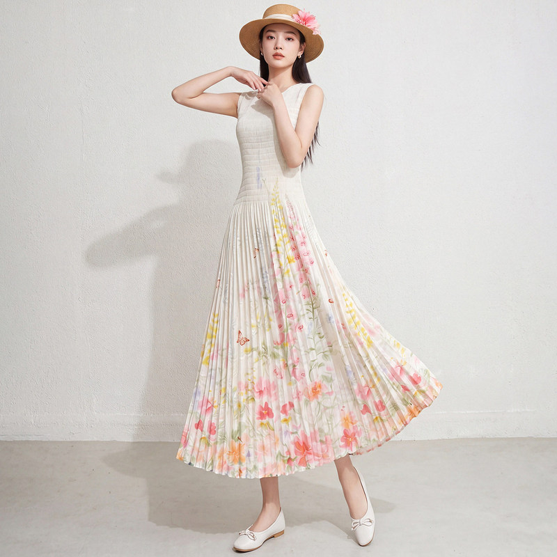 Miyake Brunello Pleated Sleeveless Dress for Women, New Summer Style, Slim Fit, Elegant Mid-Length Dress, Slimming and Elegant Women's Clothing Miyake Brunello Pleated Sleeveless Dress for Women, New Summer Style, Slim Fit, Elegant Mid-Length Dress, Slimming and Elegant Women's Clothing