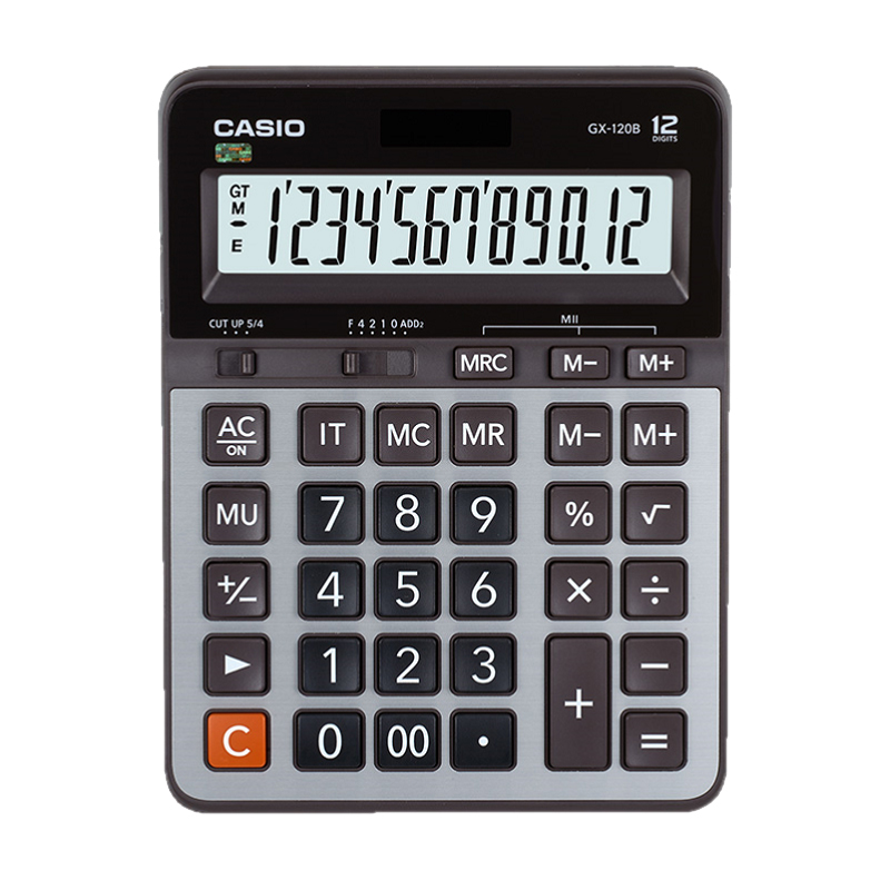 CASIOCASIO silver calculator large metal panel GX-120B business office financial accounting bank computer mute battery solar dual power supply big button big screen