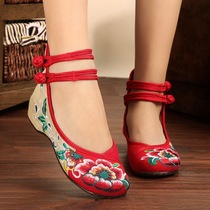 Rhyme Furong old Beijing cloth shoes embroidered shoes ethnic style mother single shoes female middle-aged and old square dance shoes