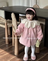 New Years woolen coat with furry red pink and gold petal collar inside cute and cute